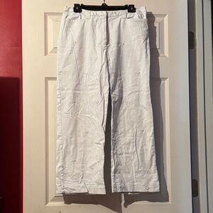 Blue & White Embroidered Wide Leg Pants